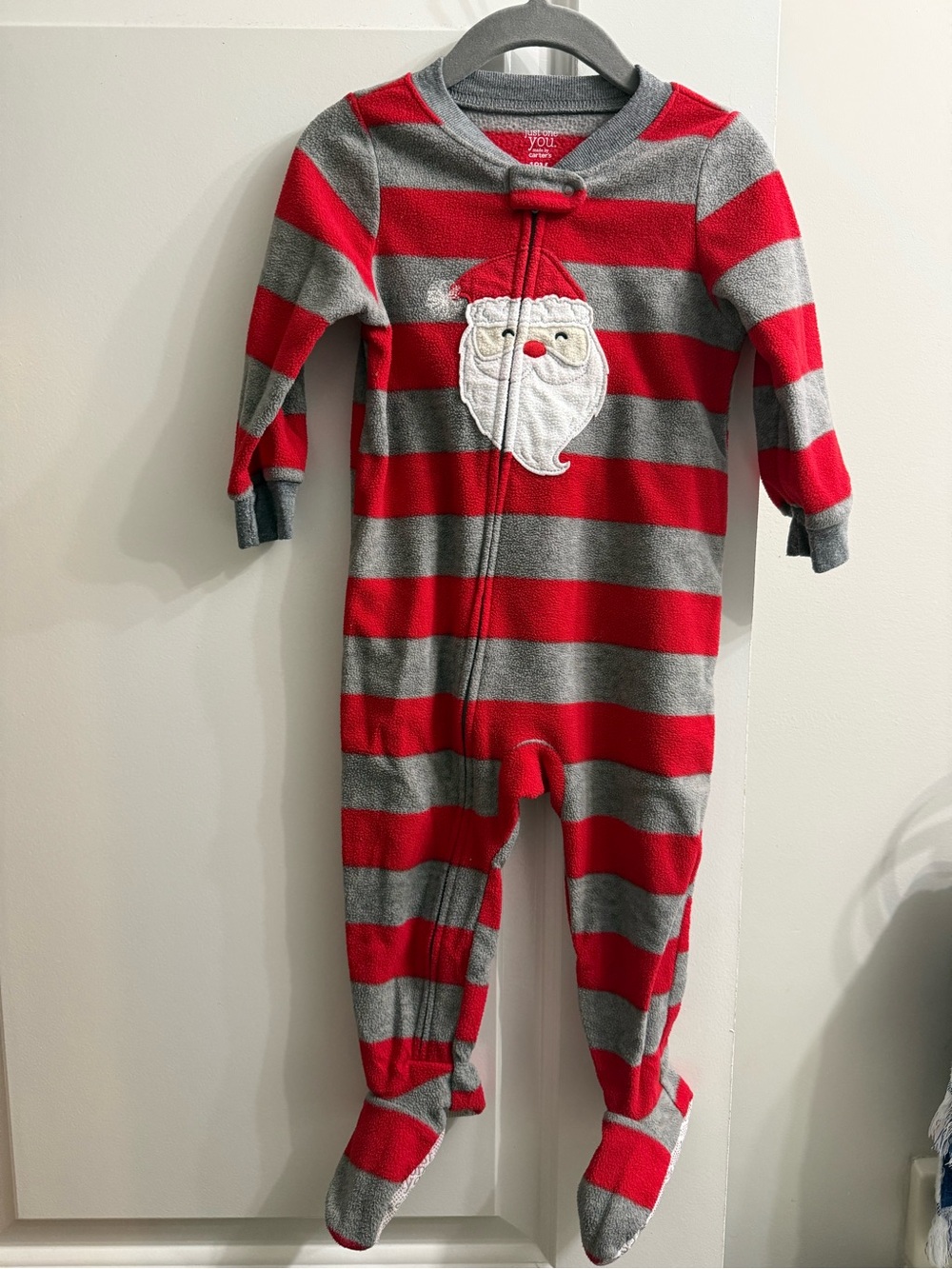 Carter’s Striped Red and Gray Santa Footed One-Piece Pajamas